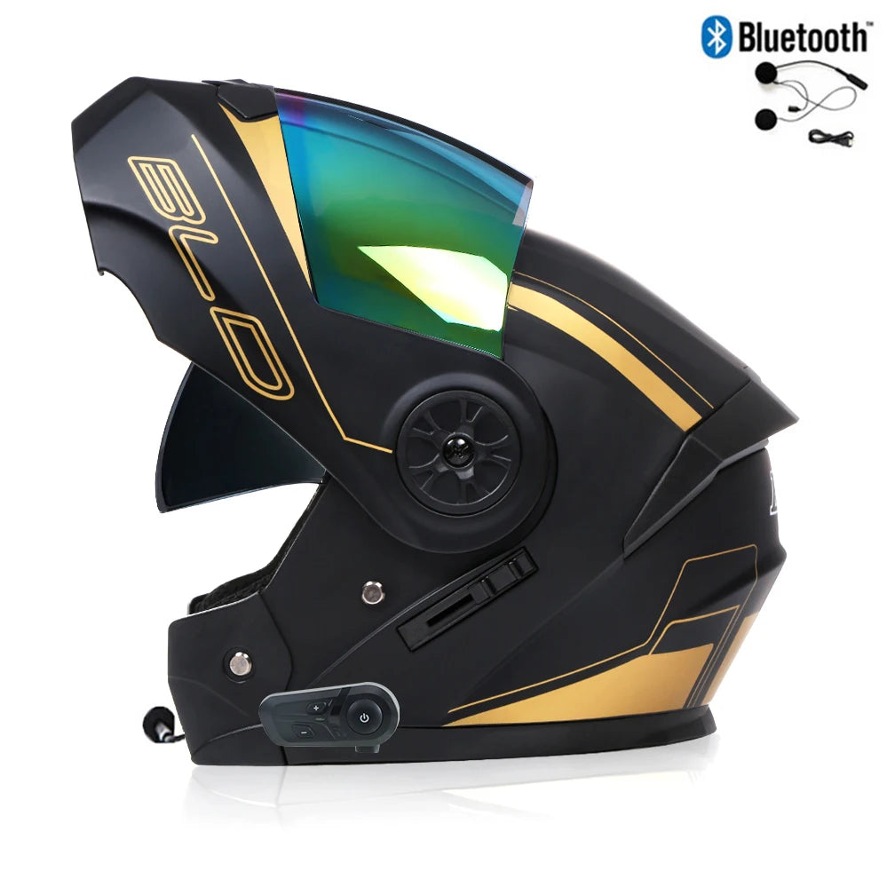 Unisex Modular Motorcycle Helmet with Double Lens & Bluetooth