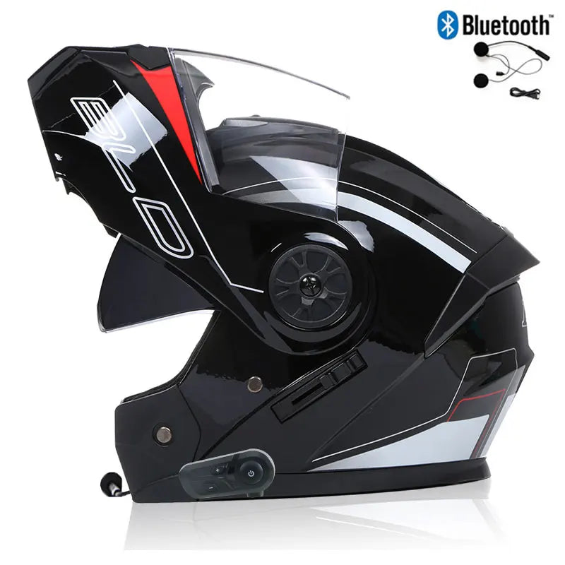 Unisex Modular Motorcycle Helmet with Double Lens & Bluetooth